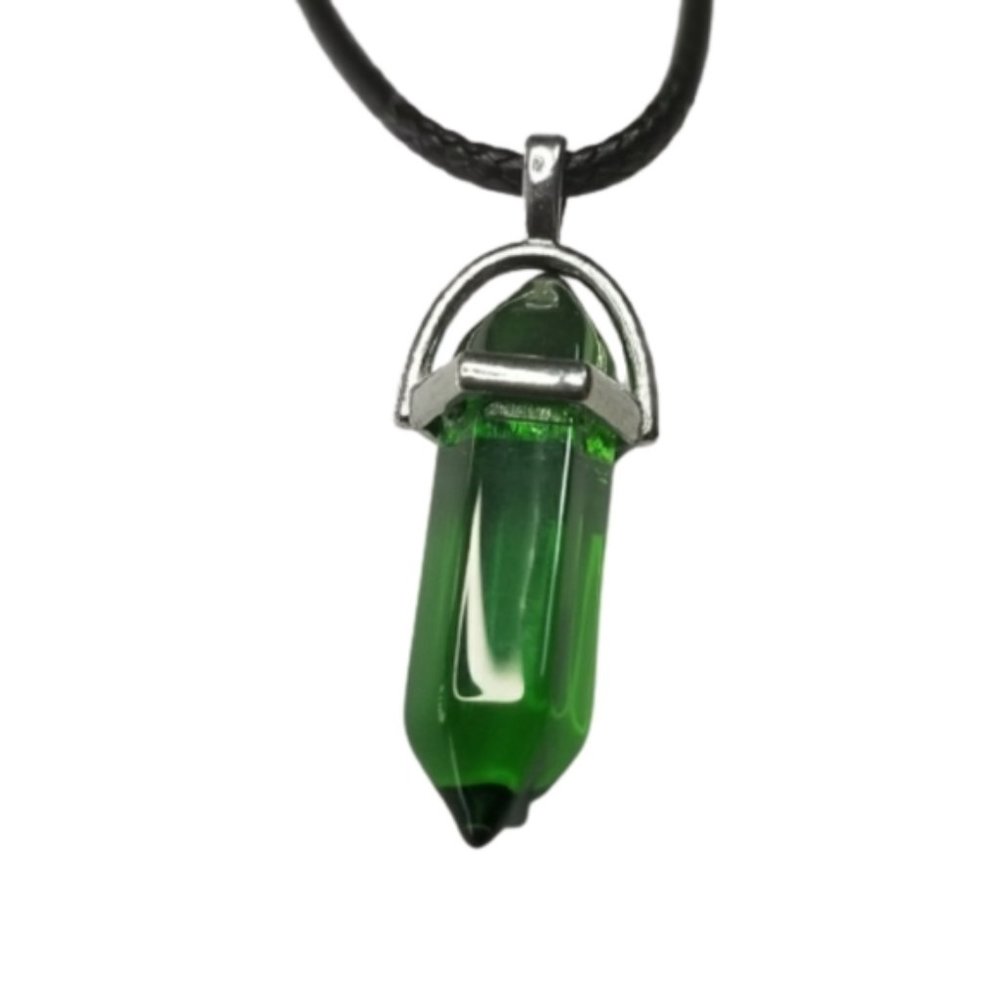 Emerald Green Hexagonal Pendant Stone Necklace On Black Chord